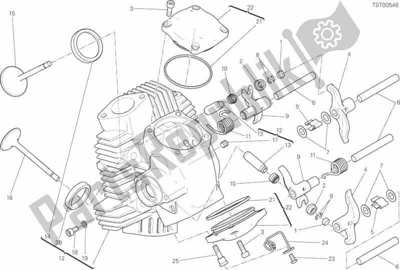 Alle onderdelen voor de Horizontale Kop van de Ducati Scrambler Classic Thailand USA 803 2017